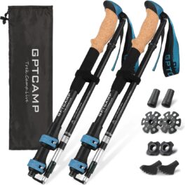 GPTCAMP Walking Sticks,Trekking Poles Collapsible Hiking Poles,Lightweight Folding Travel Walking Pole for Men Women,2pc Adjustable Hiking Stick with EVA Foam Grips for Backpacking